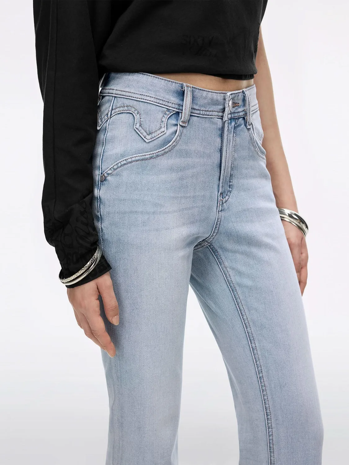 Miss Sixty Bella Flare jeans lyseblå cropped kæde