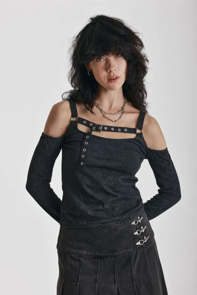 The Ragged Priest Sucker off shoulder top sort langærmet
