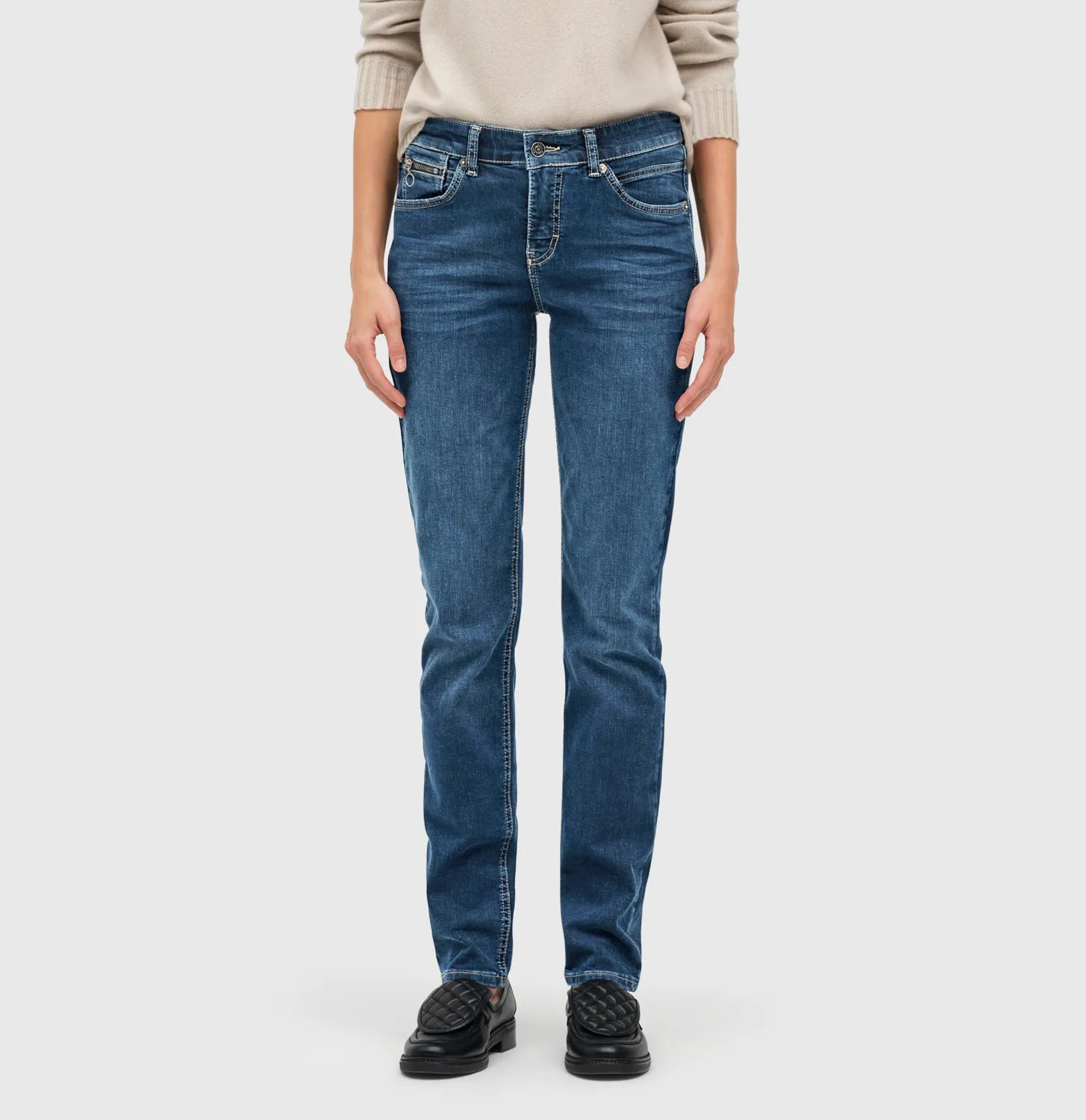 MAC Slim straight damejeans mørkeblå vintage