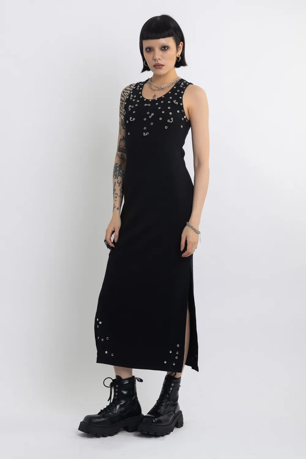 THE RAGGED PRIEST Galaxy Black Studded midikjole sort