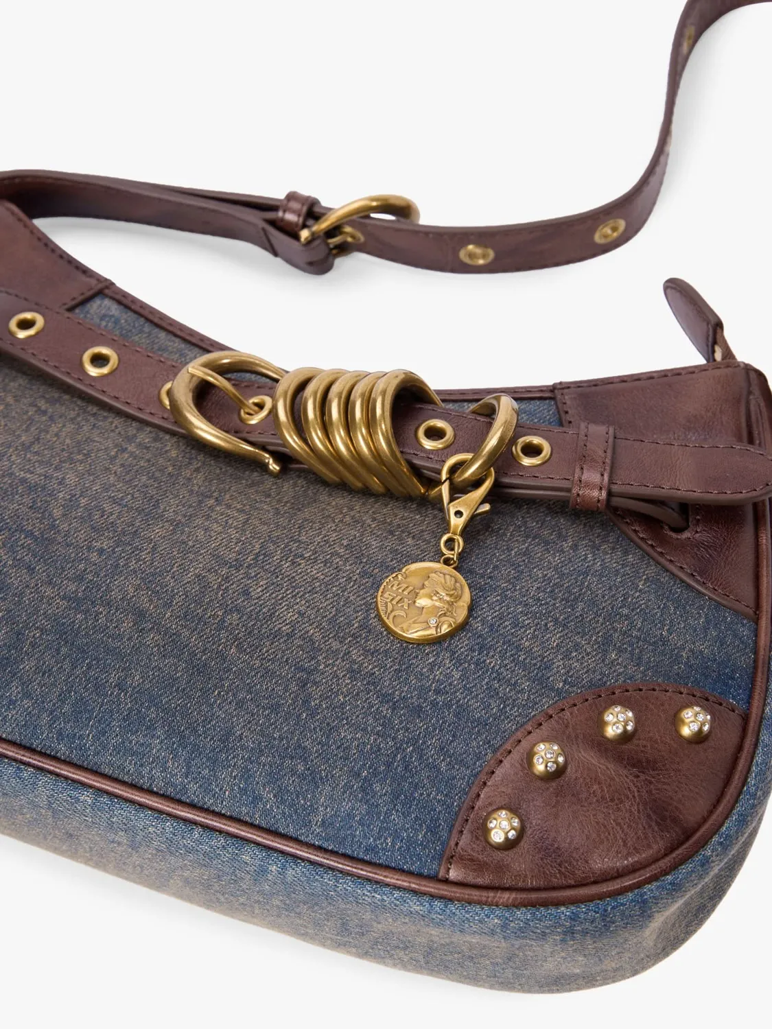Miss Sixty skuldertaske blå denim læder patchwork