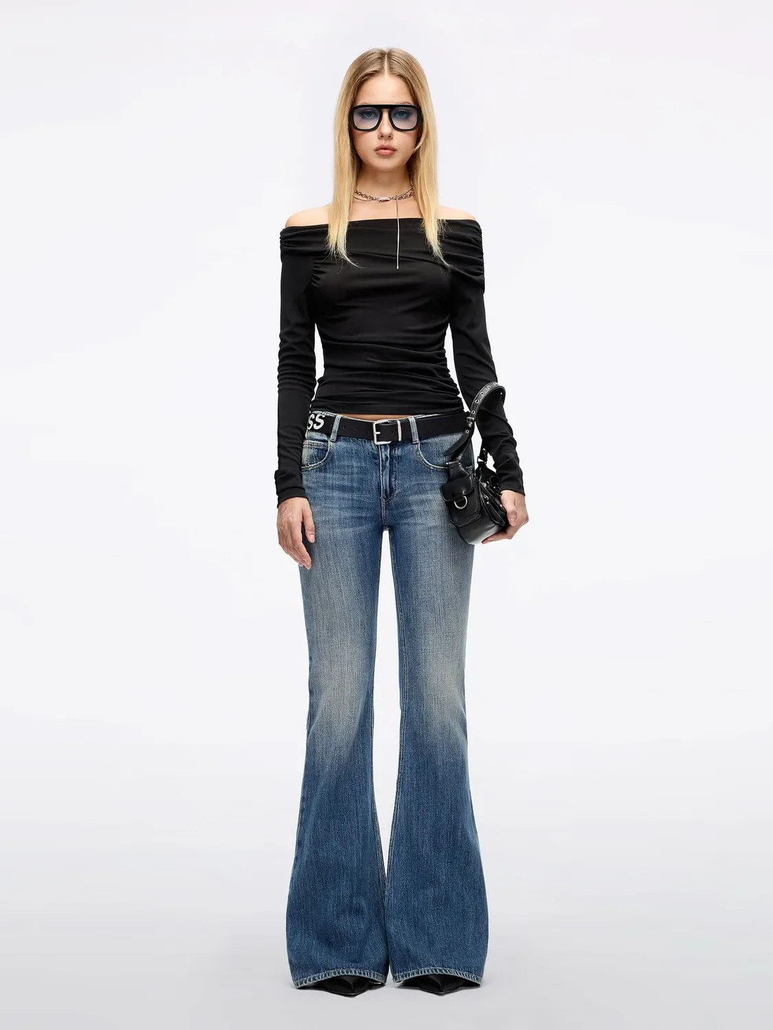 Miss Sixty Distressed Flare jeans mellemblå slid