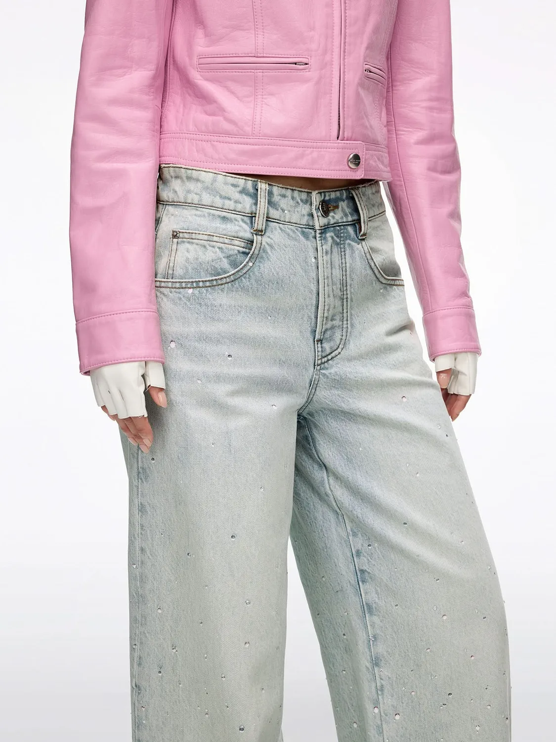 Miss Sixty straight jeans lyseblå med rhinsten