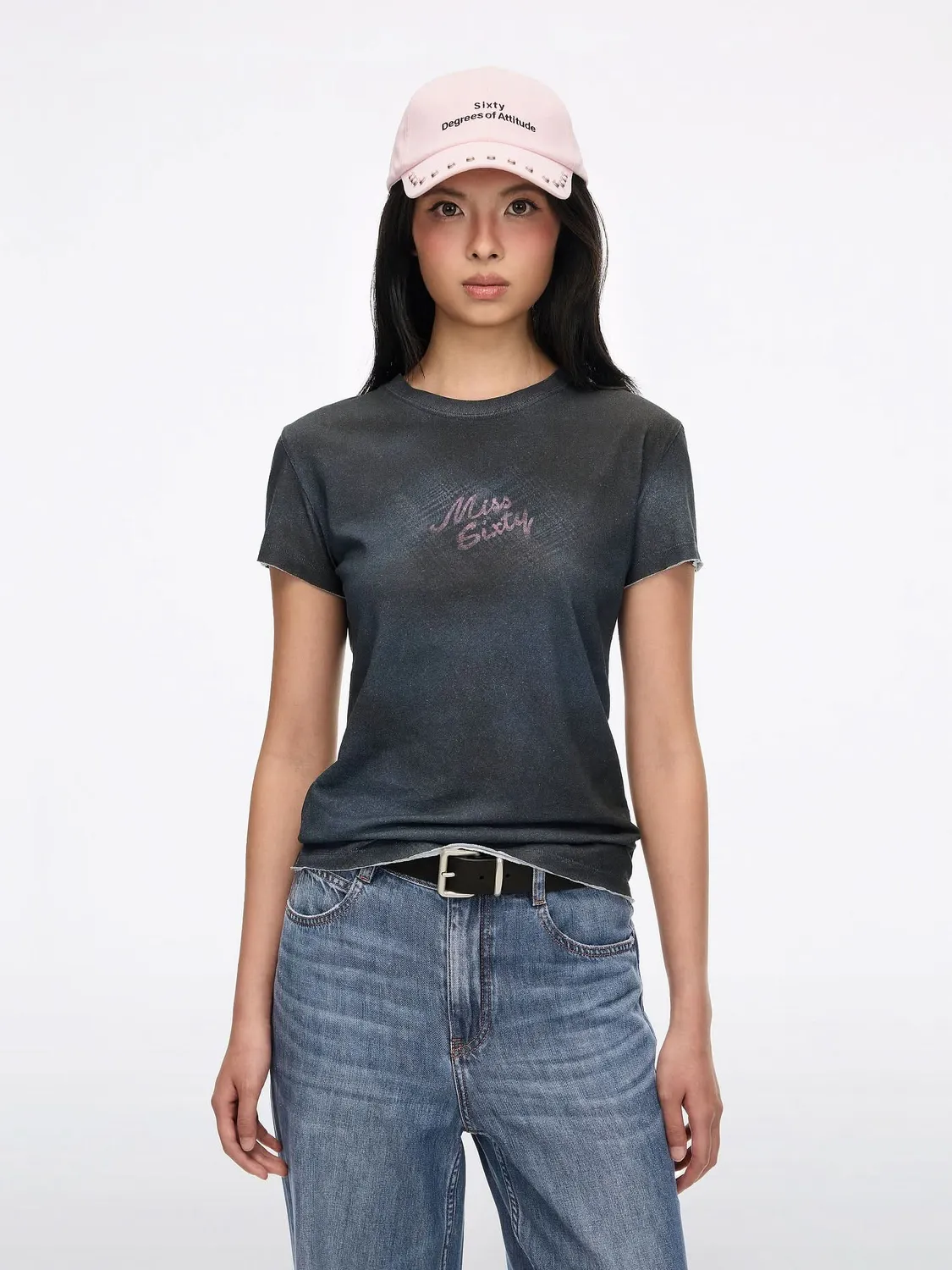 Miss Sixty t-shirt beige hør bomuld regular fit