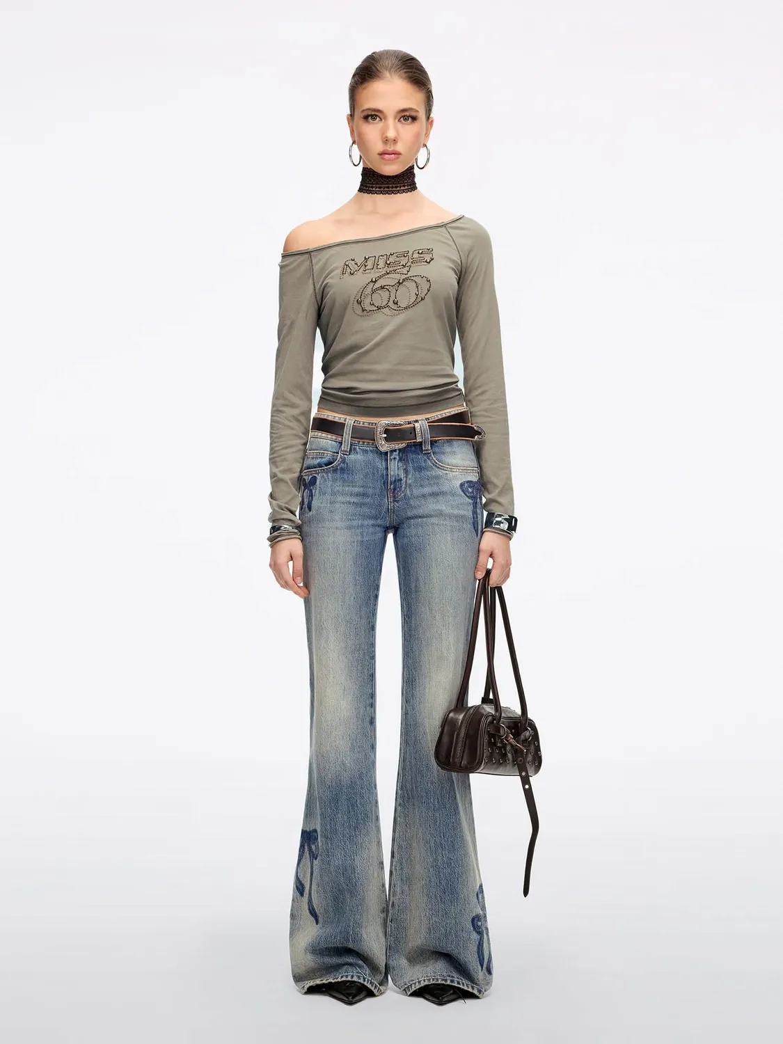 Miss Sixty flare jeans mellemblå med rhinsten
