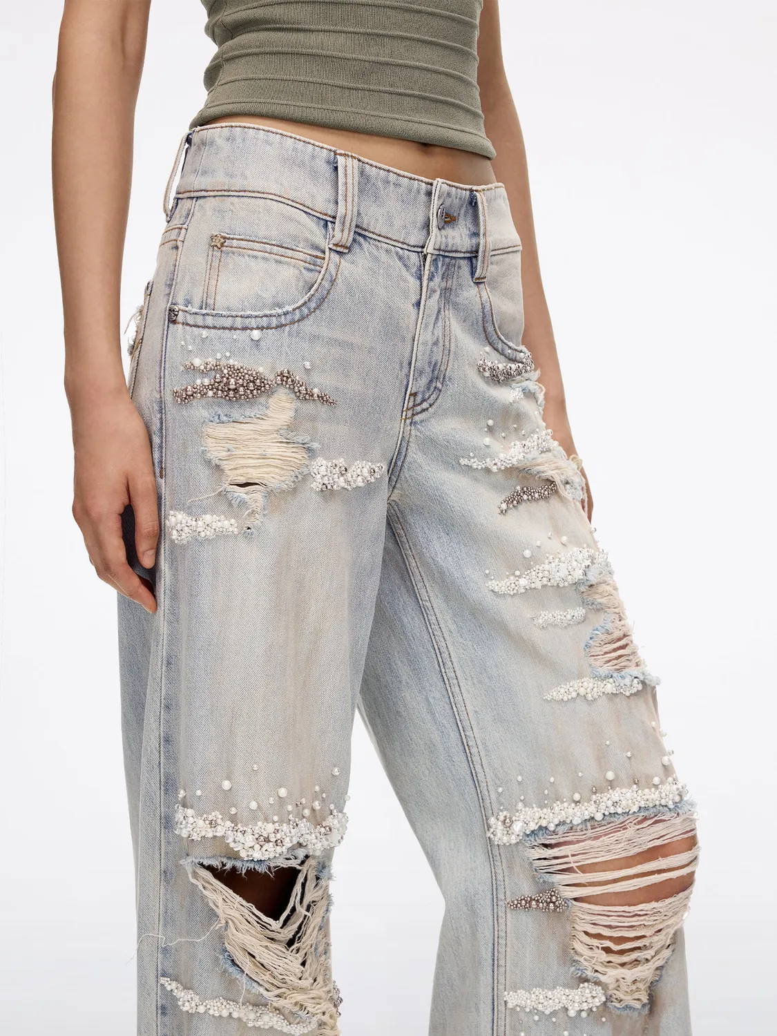 Miss Sixty Wide-Leg Jeans perler retro blå høj talje