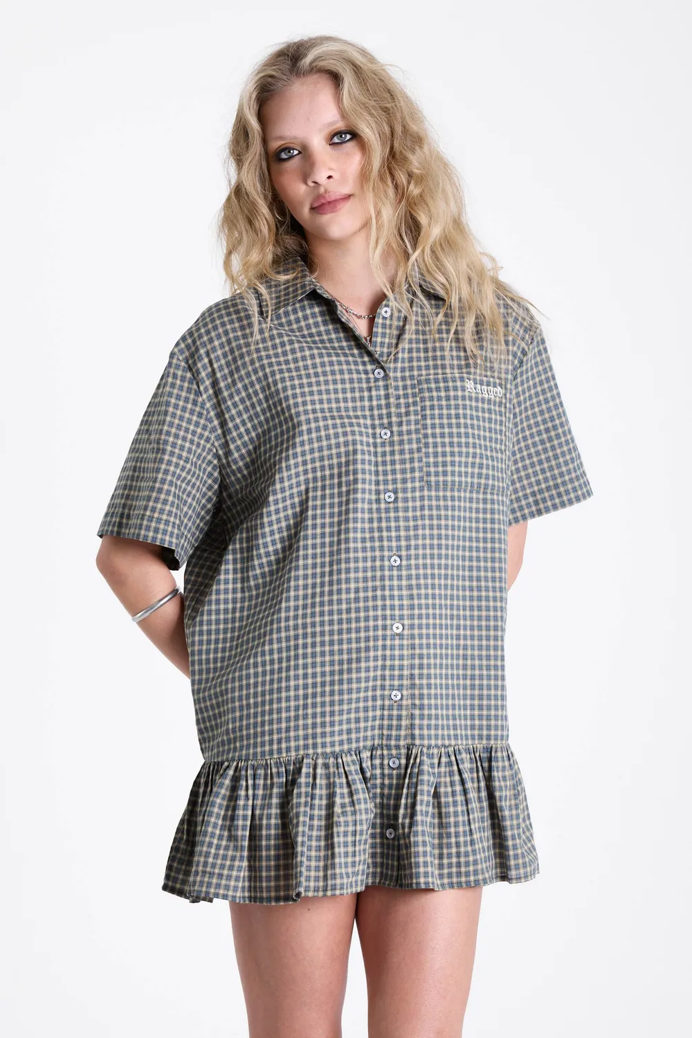The Ragged Priest Drill Gingham Check drop waist minikjole ternet