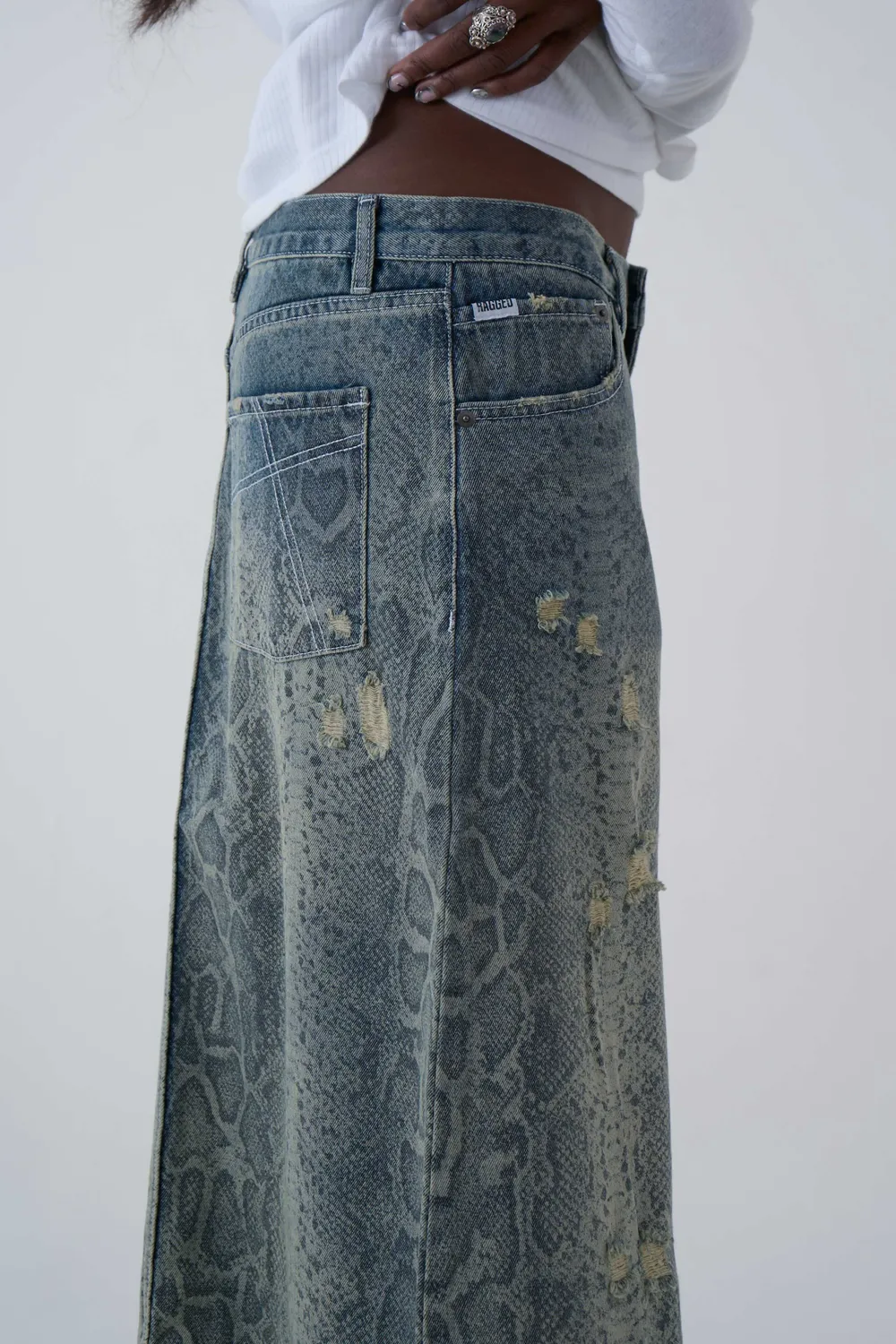 The Ragged Priest Skin Snakeskin Print denimnederdel maxi