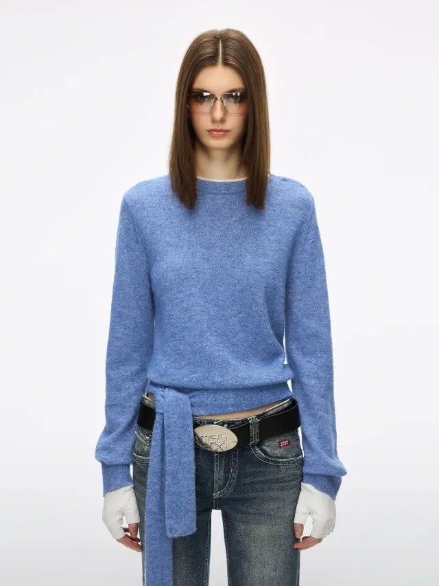Miss Sixty Alpaca Wool Sweater blå strik med bindebånd