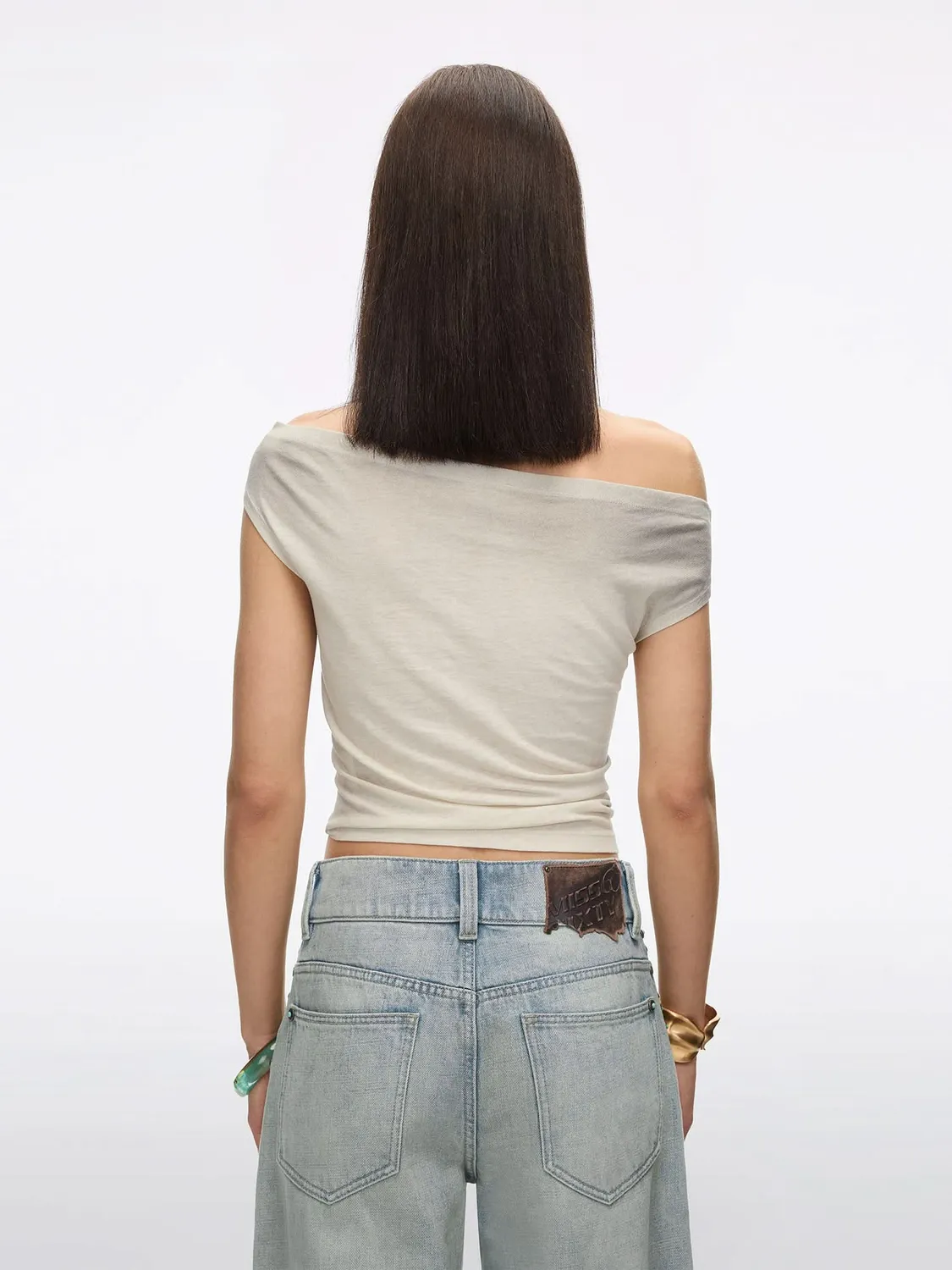 Miss Sixty off-shoulder t-shirt vintage kakifarvet