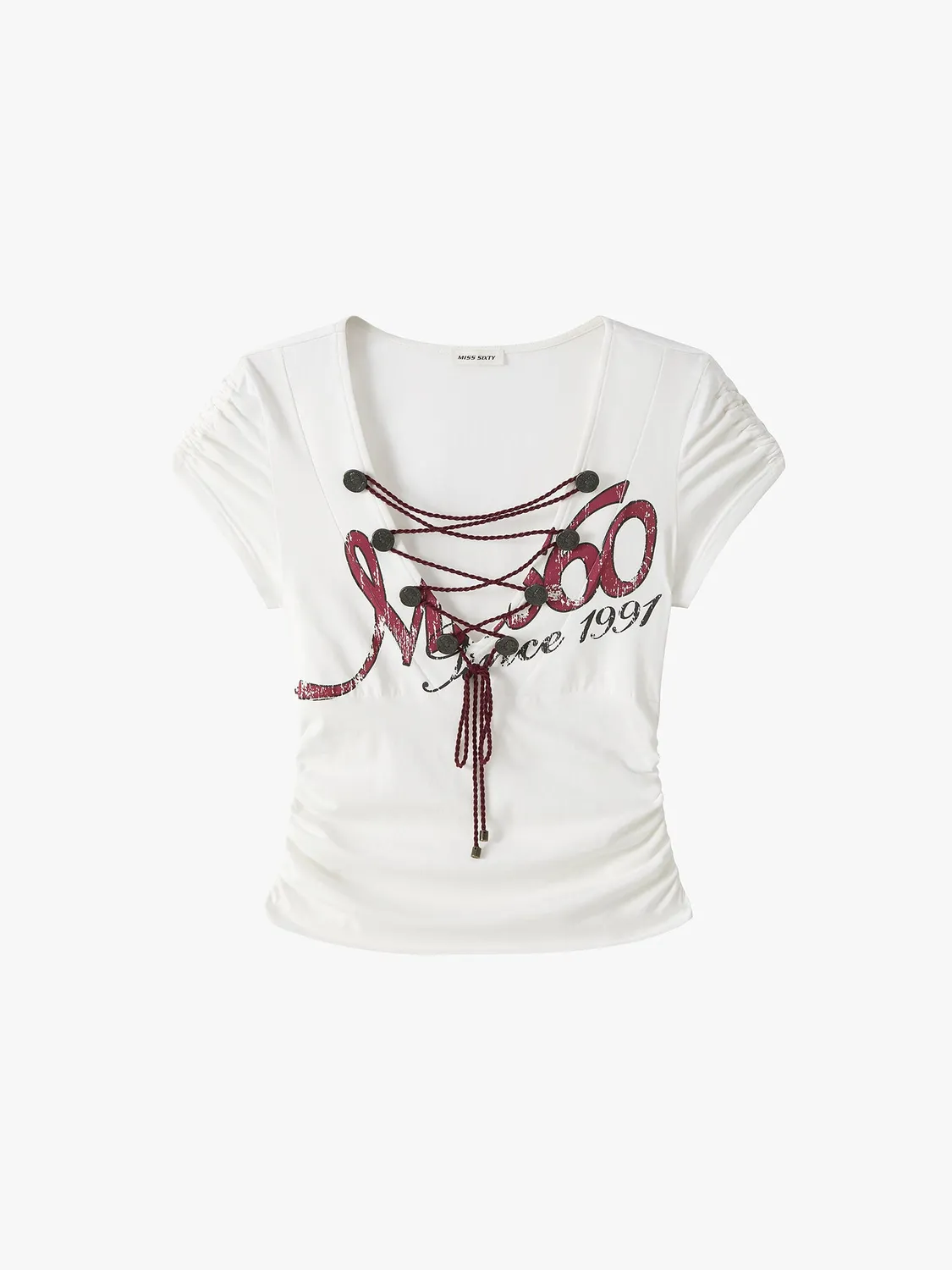 Miss Sixty snøre t-shirt offwhite cropped slim-fit