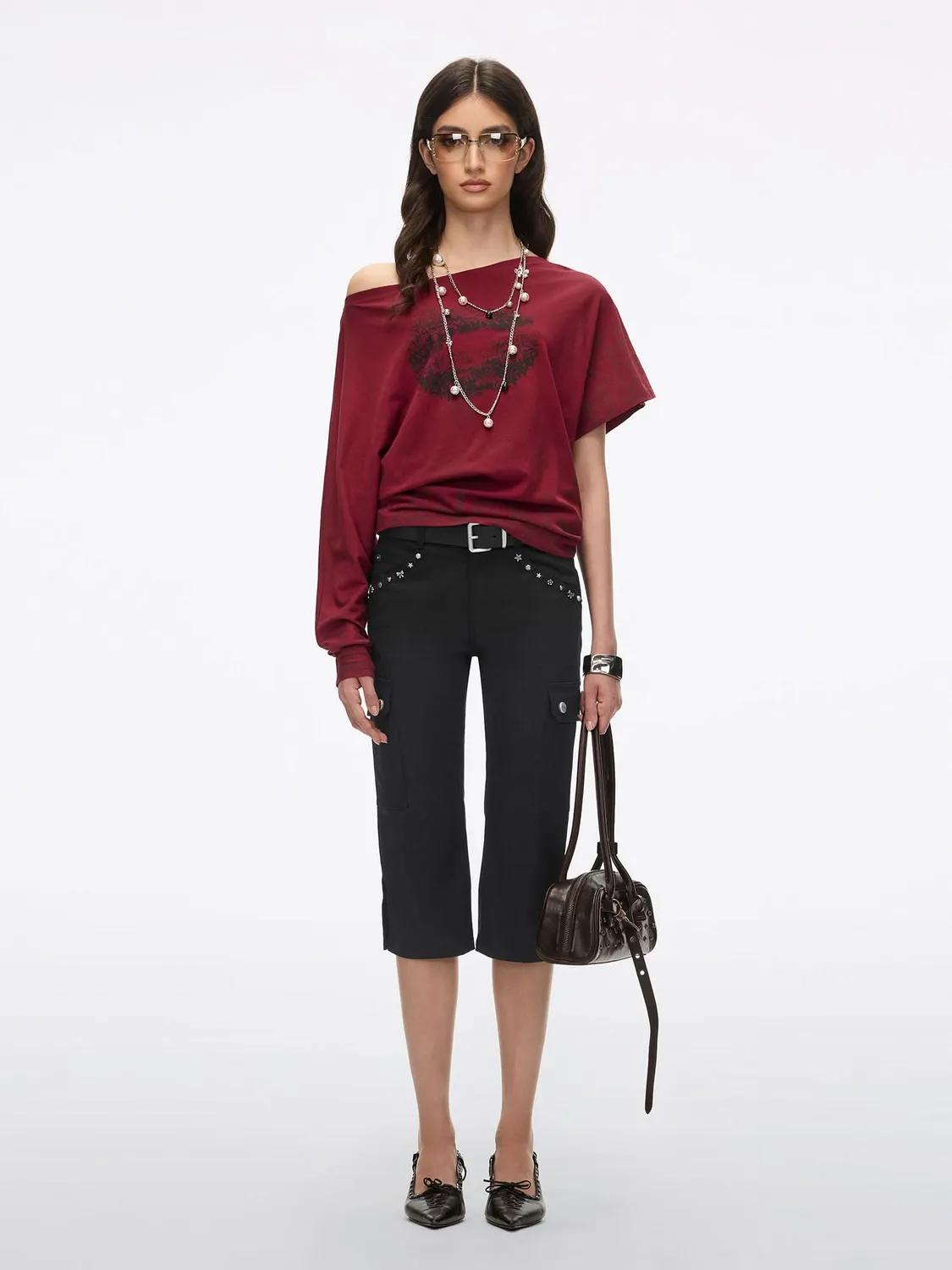 Miss Sixty Multi-Stud Skinny Capri bukser sort nitter