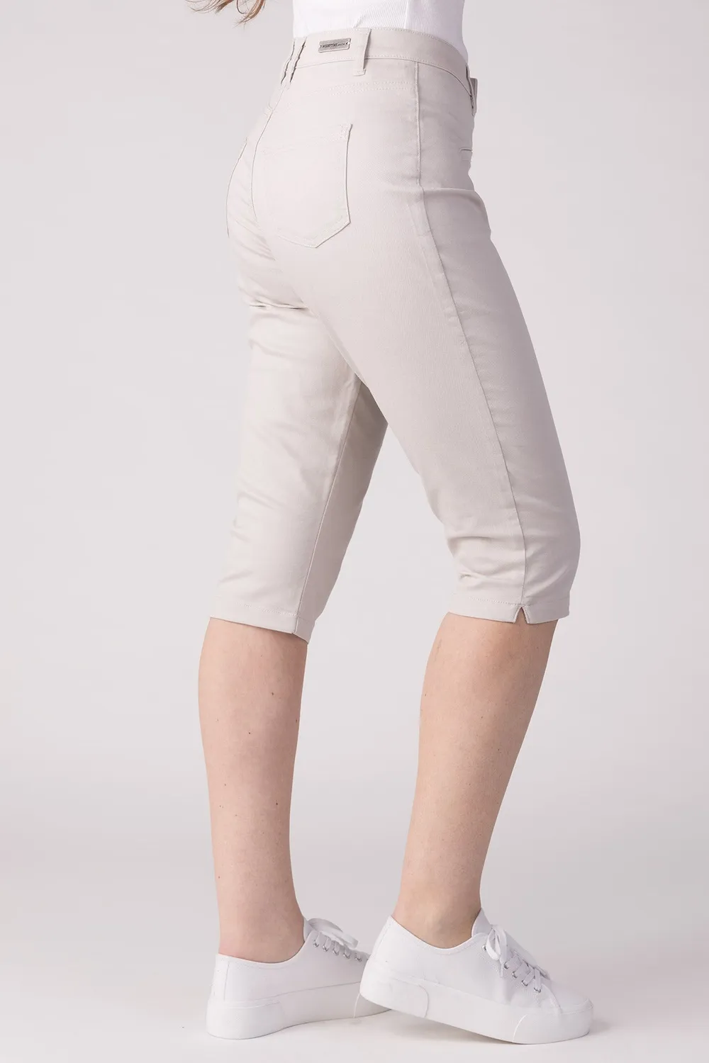 Merrytime Super Slim Capri jeans sand kort ben