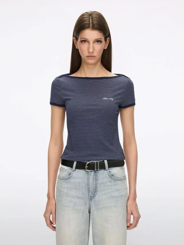 Miss Sixty Logo Stripe T-shirt blå slim