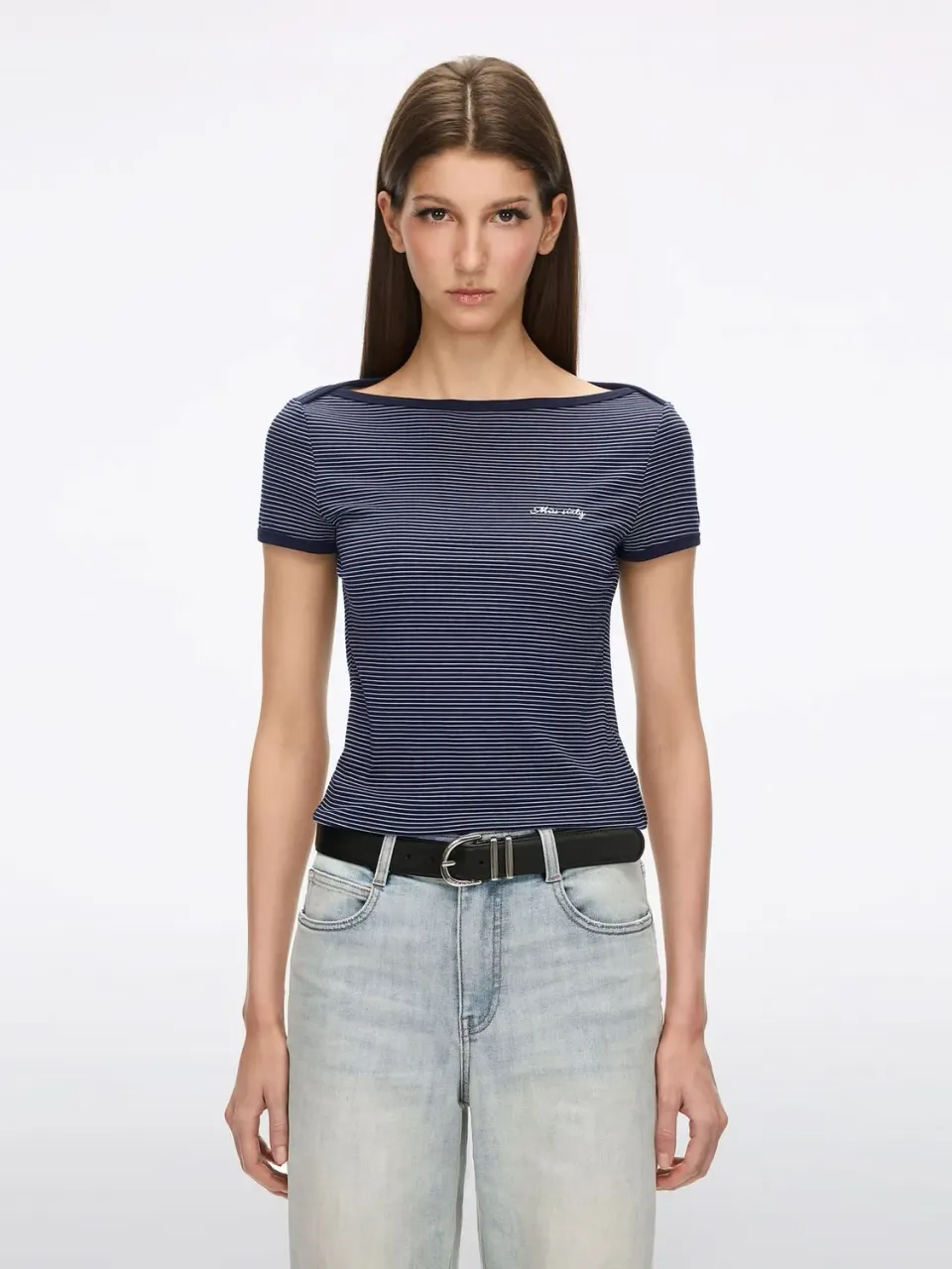 Miss Sixty Logo Stripe T-shirt blå slim