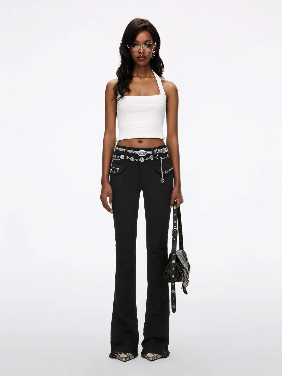 Miss Sixty flare jeans sort stretch taljekæde