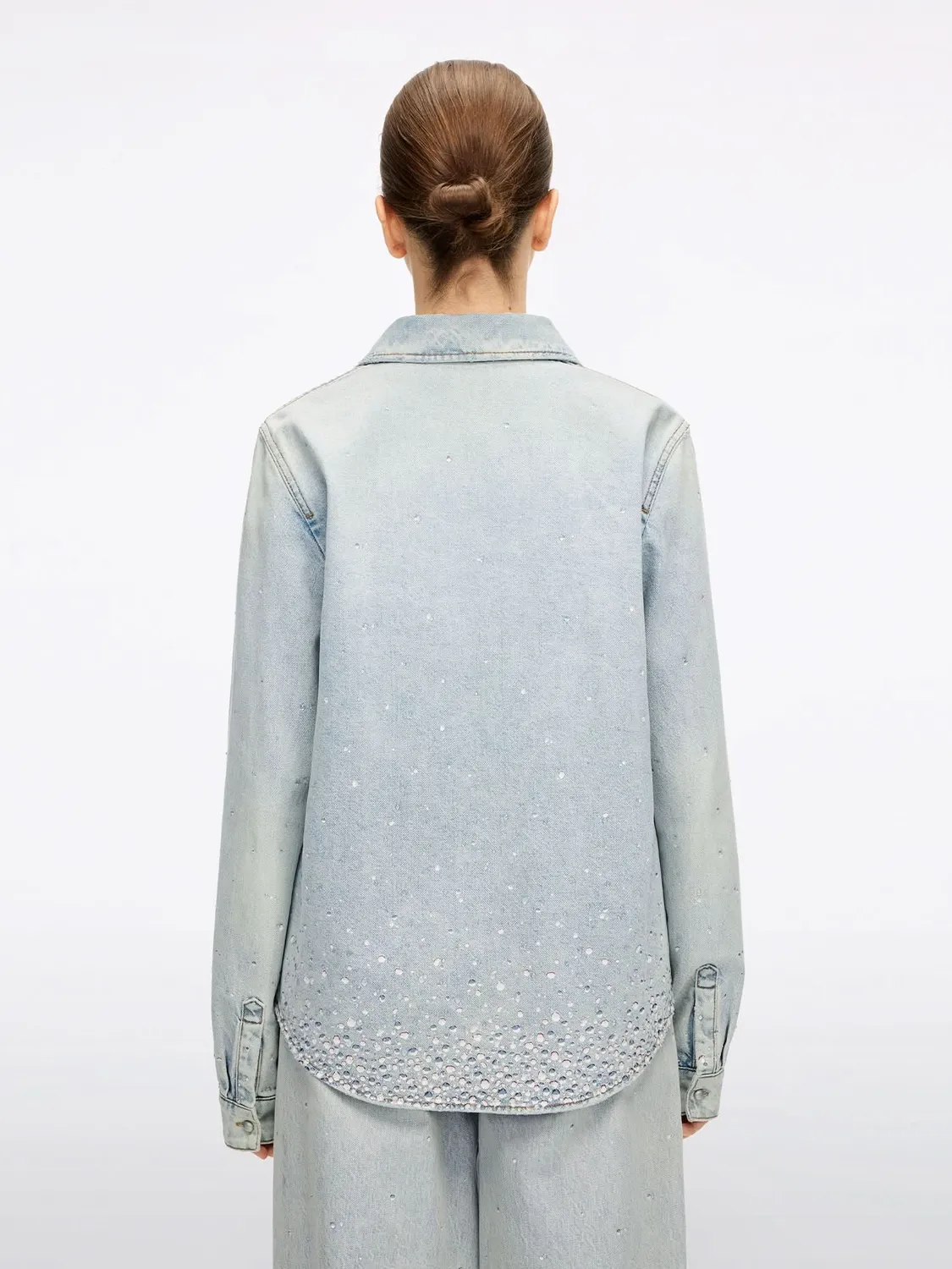 Miss Sixty Rhinestone Denim Skjorte Lyseblå med Rhinsten