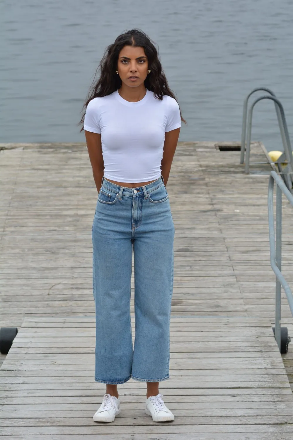 Organsk Wave Shorty jeans lyseblå cropped high waist