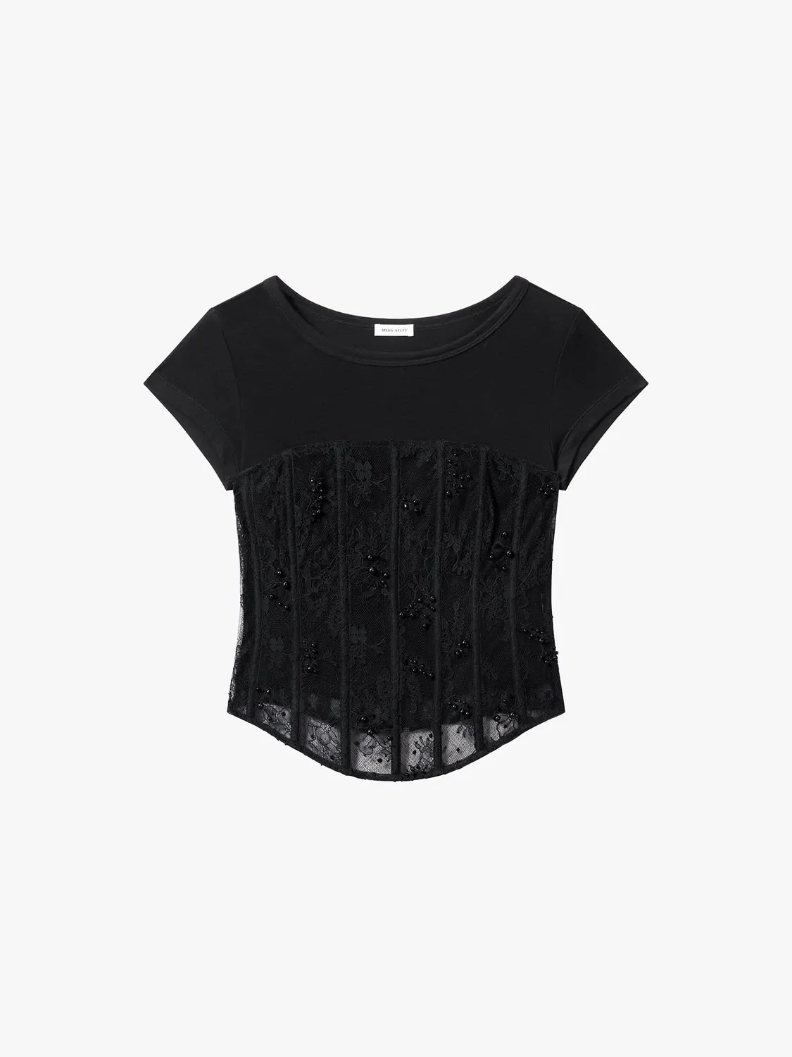 Miss Sixty Beaded Lace Layered Shirt top sort perleblonde