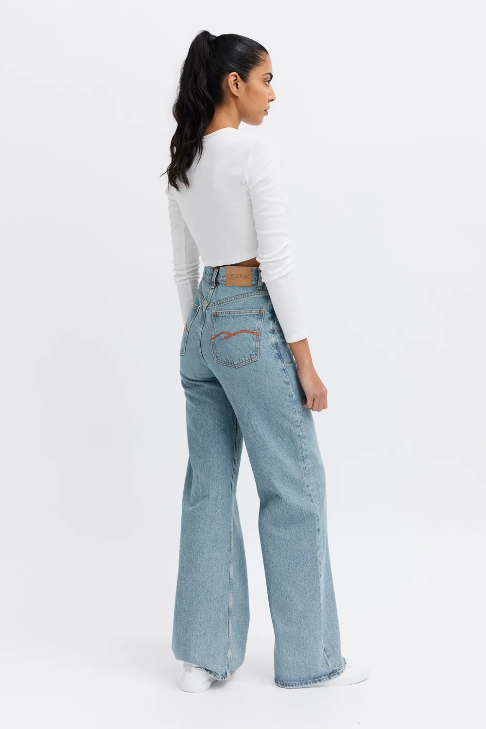 Organsk Wave Ocean Blue wide leg jeans højtalje