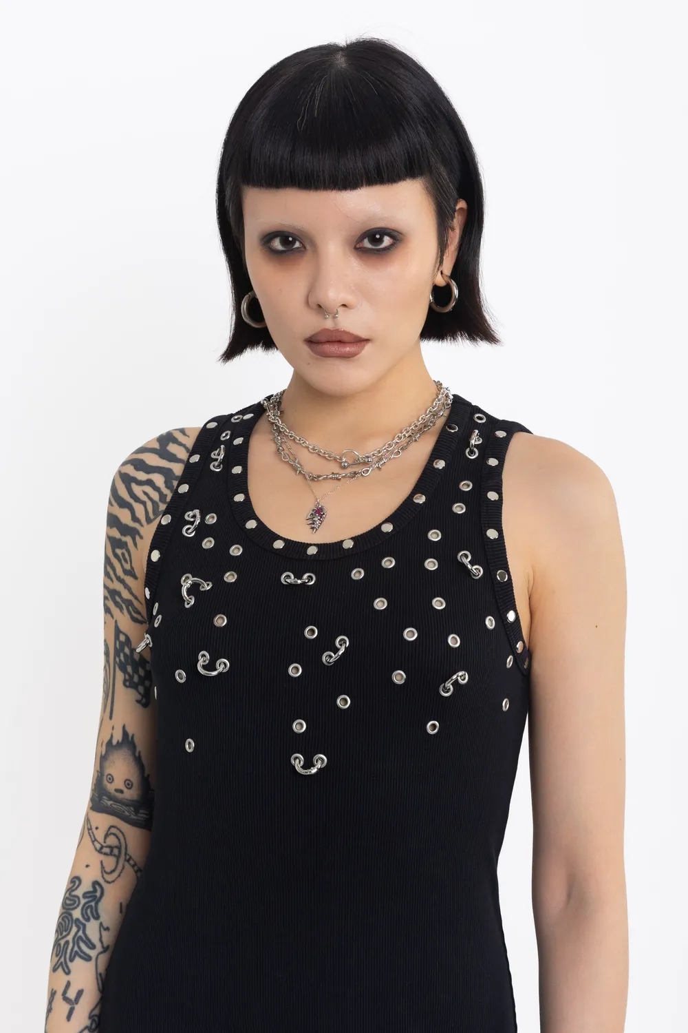 THE RAGGED PRIEST Galaxy Black Studded midikjole sort