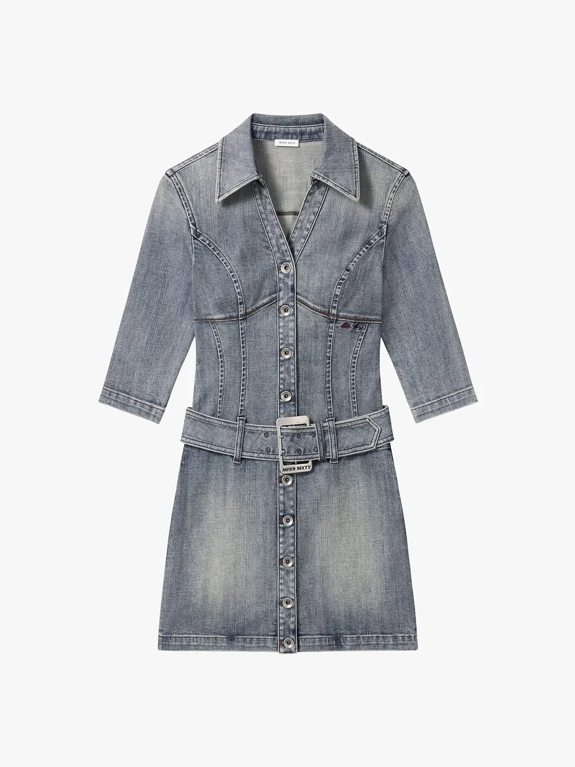 Miss Sixty Denim Dress With Belt blå denimkjole
