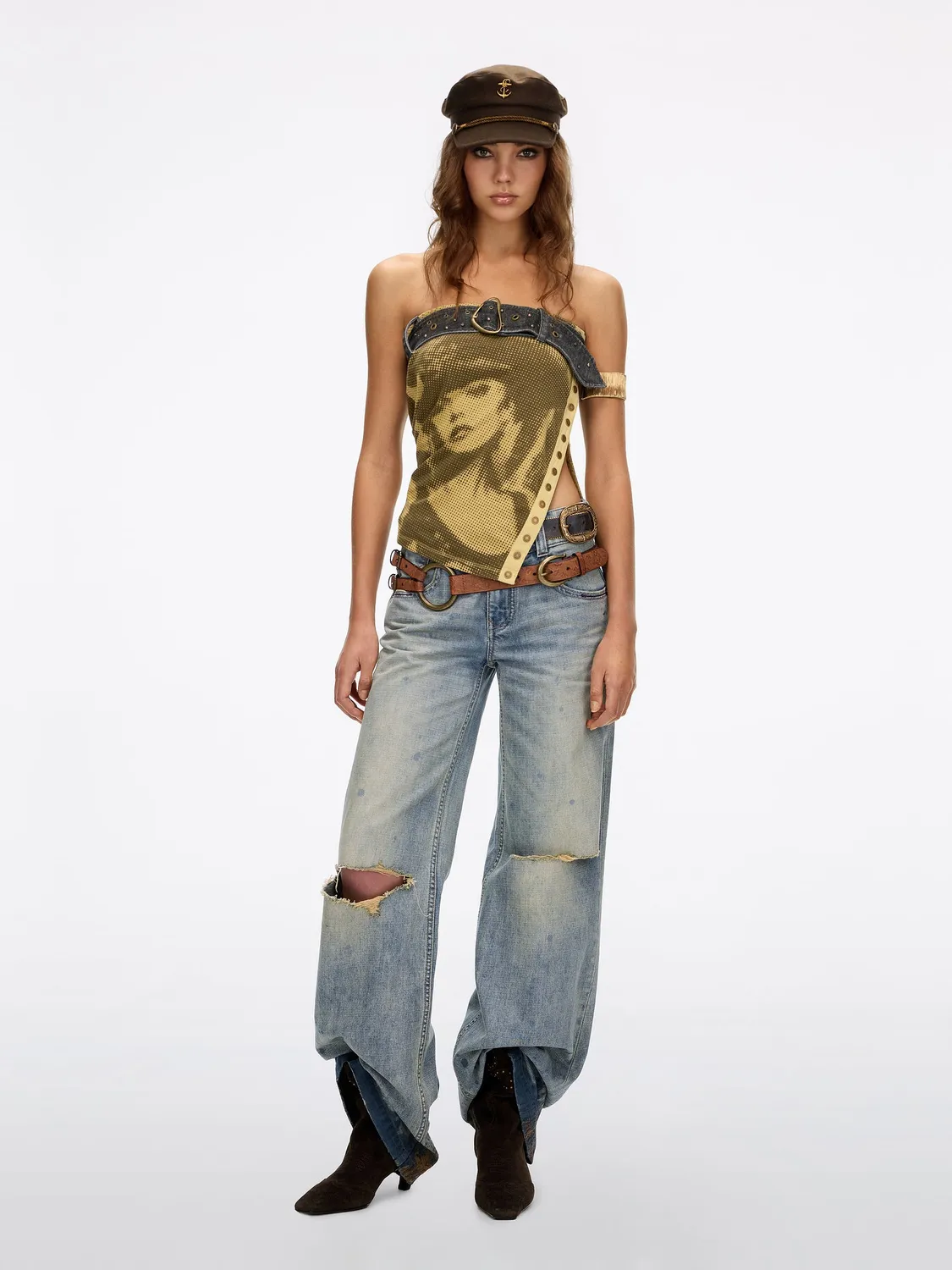 Miss Sixty Ripped Flare jeans blå slidte knæ