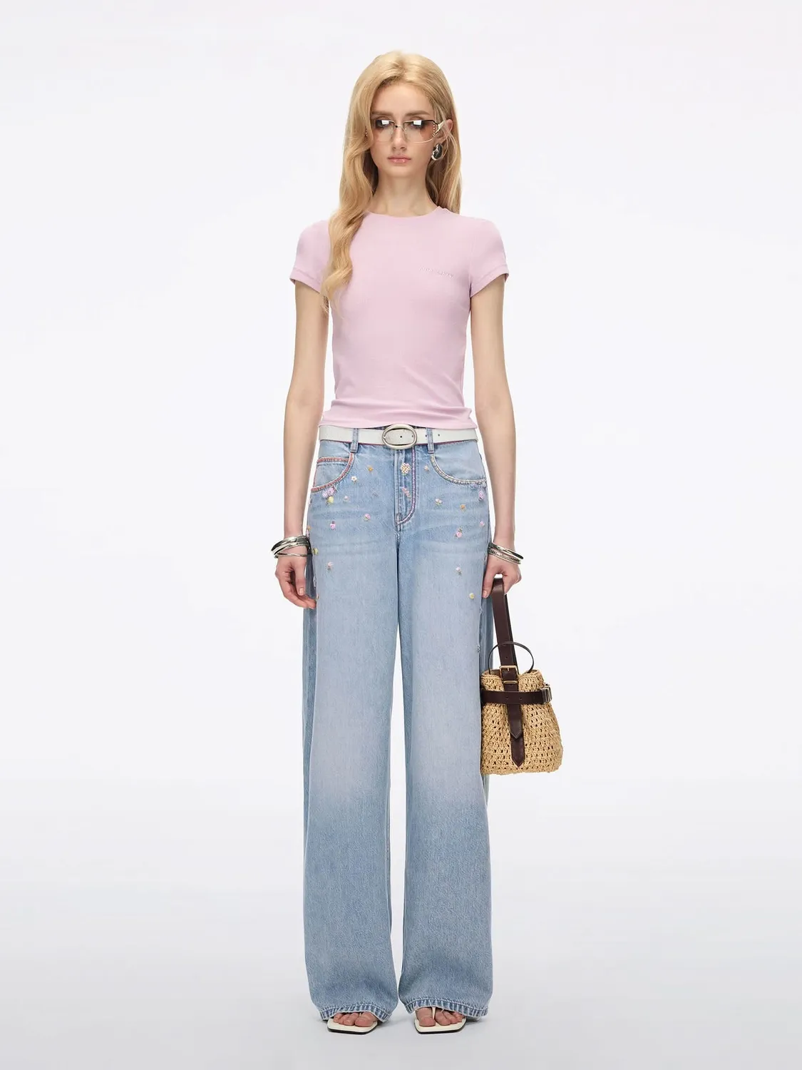 Miss Sixty cropped t-shirt baby pink rygudskæring