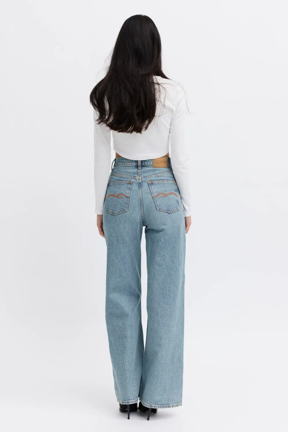 Organsk Wave Ocean Blue jeans wide leg høj talje