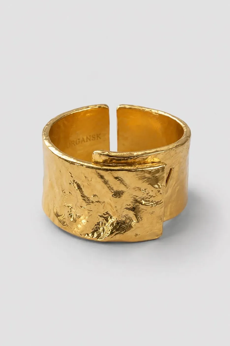 Organsk Hammered Ring hamret justerbar 1 cm guld sølv