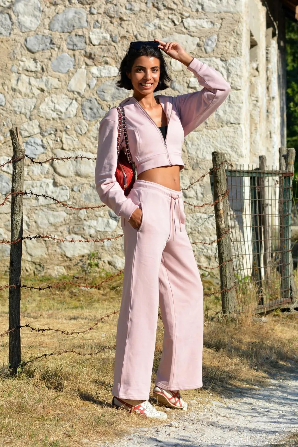 Organsk Cropped Zip hoodie pink økologisk bomuld