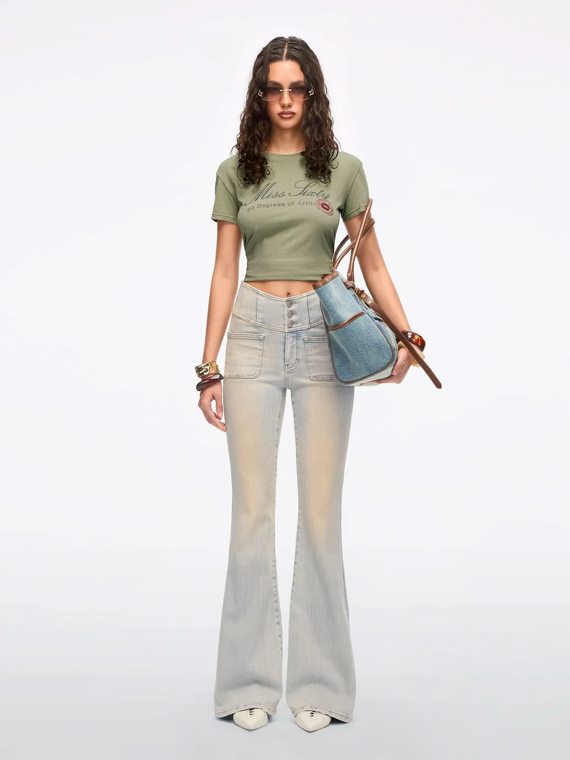 Miss Sixty Glenda Plus 5 flare jeans lyseblå stræk