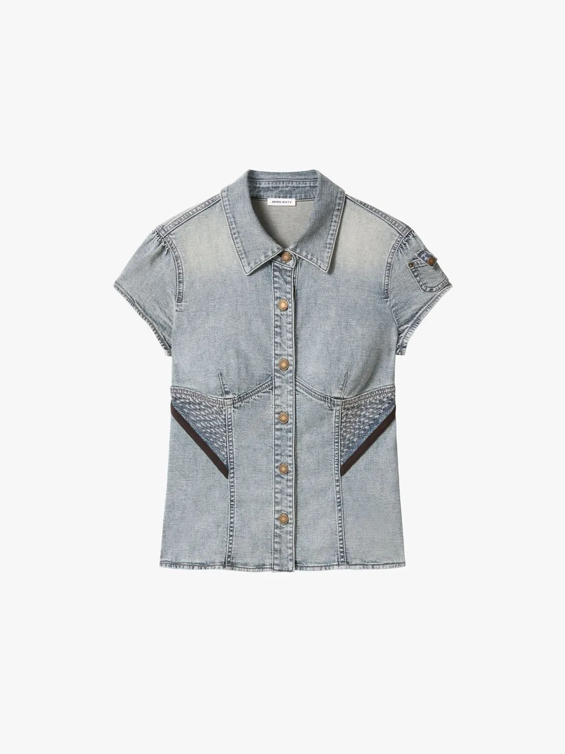 Miss Sixty Distressed denimskjorte vintage lyseblå kortærmet