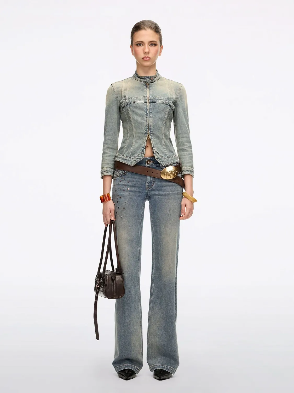 Miss Sixty Logo denimjakke mørkeblå cropped stretch
