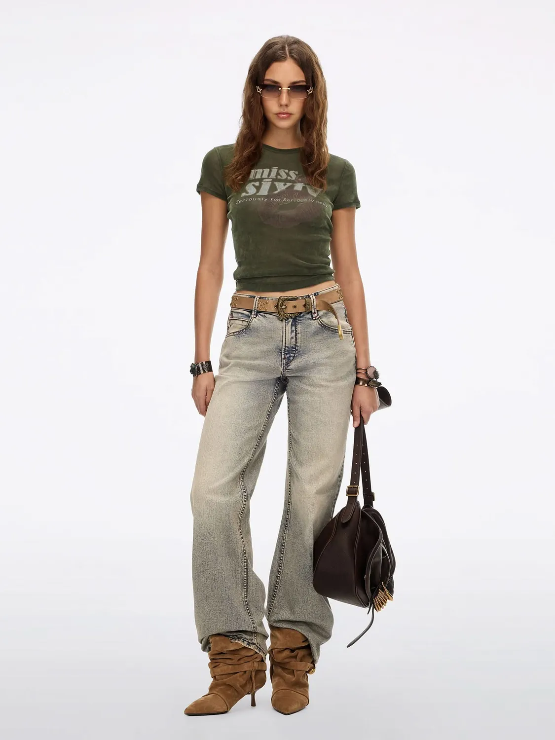 Miss Sixty Kiss Me t-shirt læbeprint army green – regular fit