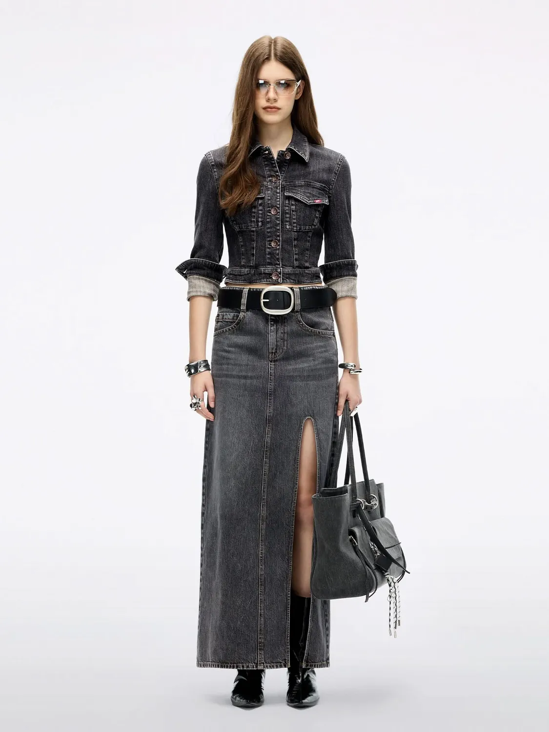 Miss Sixty Cropped denimjakke Black Fog stretch
