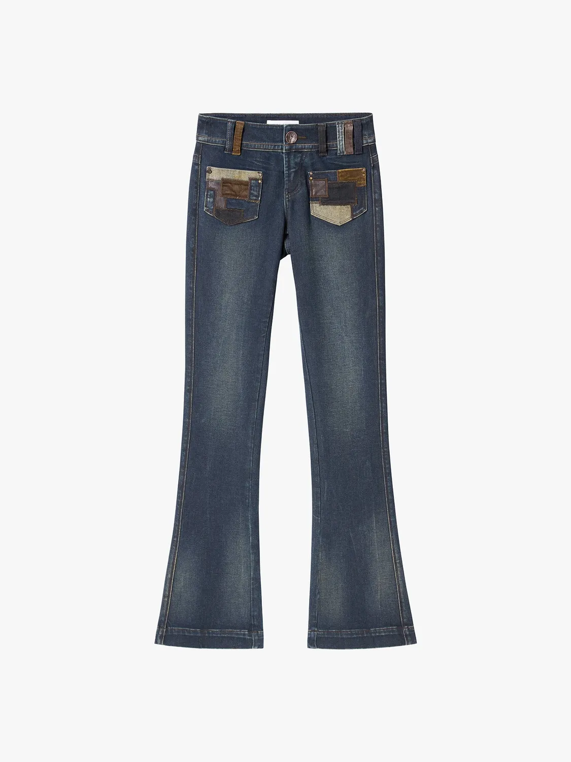 Miss Sixty flare jeans blå børstet læderpaneler