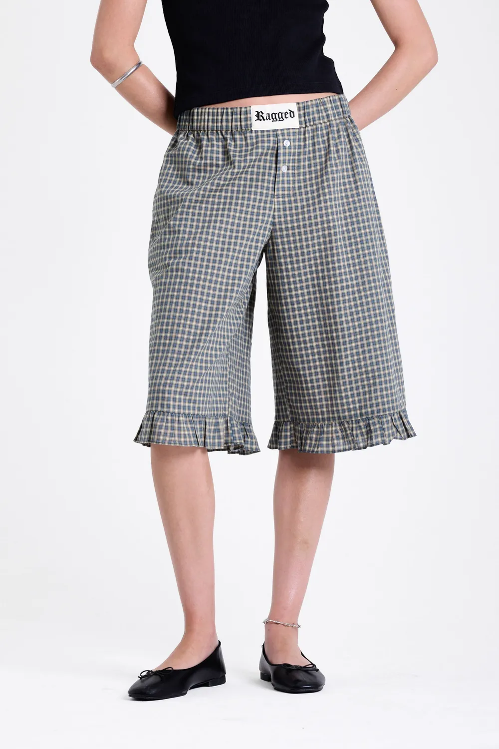 THE RAGGED PRIEST Drill Gingham capribukser grøn tern
