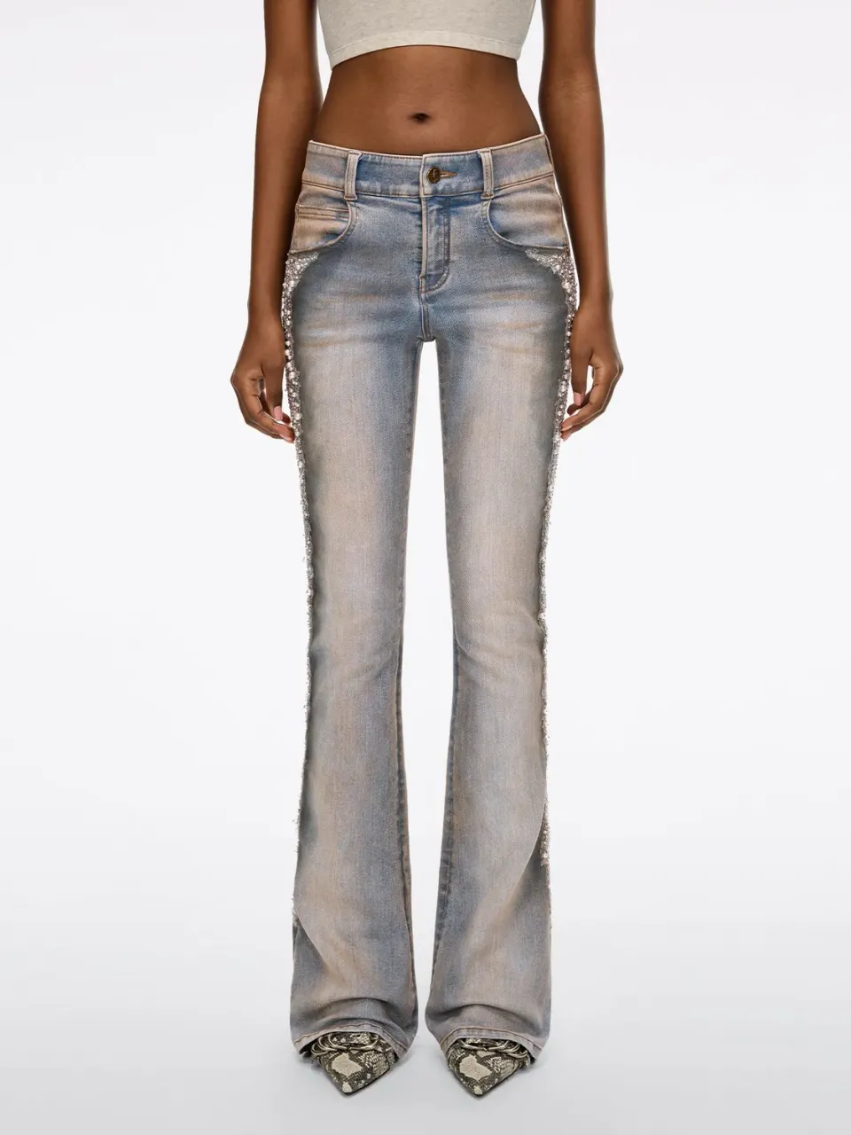 Miss Sixty Pearl Rhinestone Flare jeans retro blue stretch