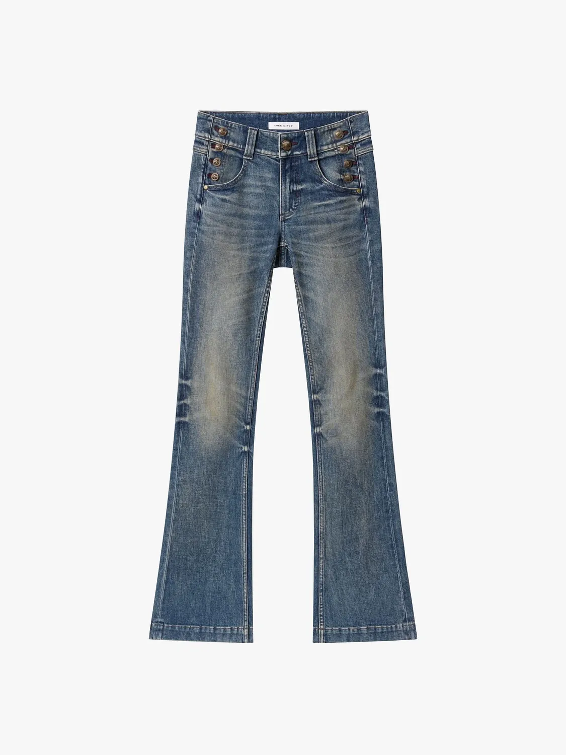 Miss Sixty Distressed Flare Jeans Blå Stretch Knapper