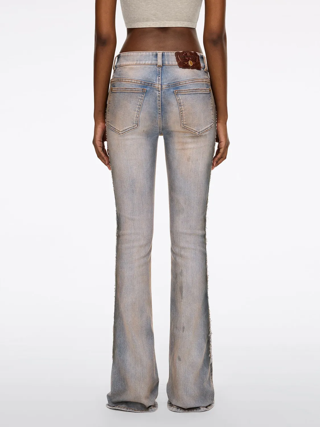 Miss Sixty Pearl Rhinestone Flare jeans retro blue stretch