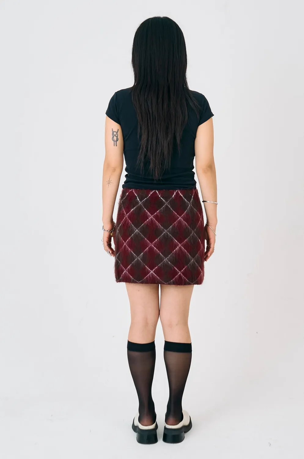 THE RAGGED PRIEST Estate Argyle Knit nederdel mini bordeaux