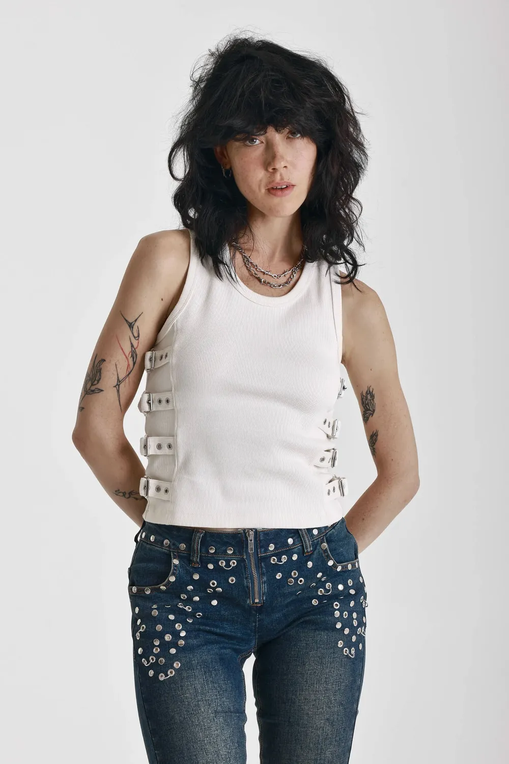 THE RAGGED PRIEST Buckle Strap tanktop ecru med spænde