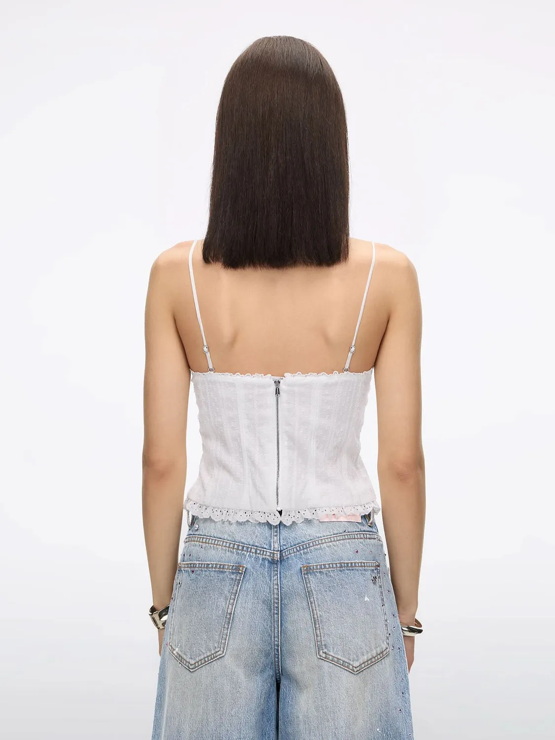 Miss Sixty Jacquard camisole top hvid blonder sløjfe