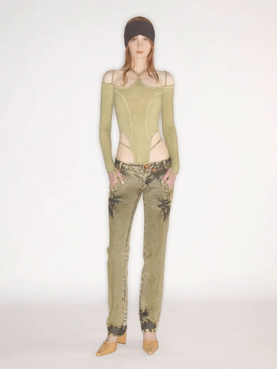 Miss Sixty KNWLS bodysuit sennepsgrøn stretch