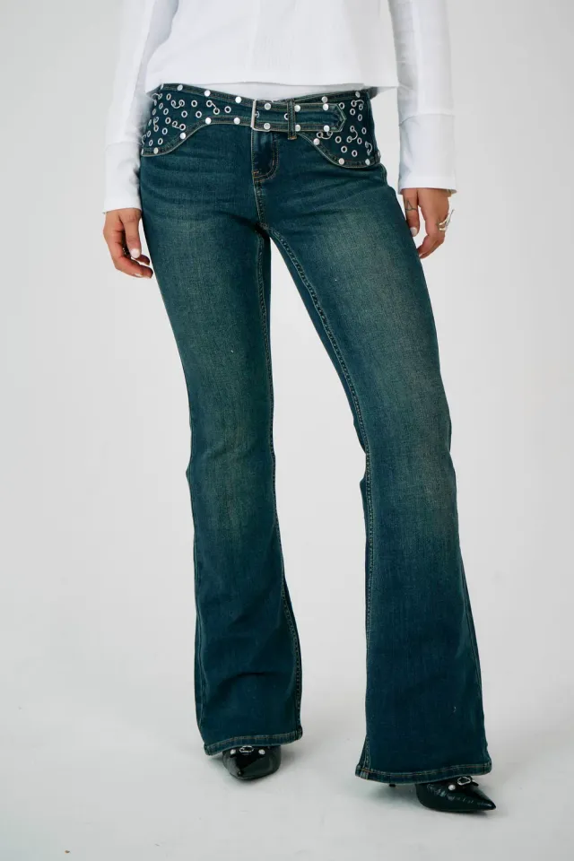 The Ragged Priest Charlotte Dirty Blue bootcut flare jeans low rise