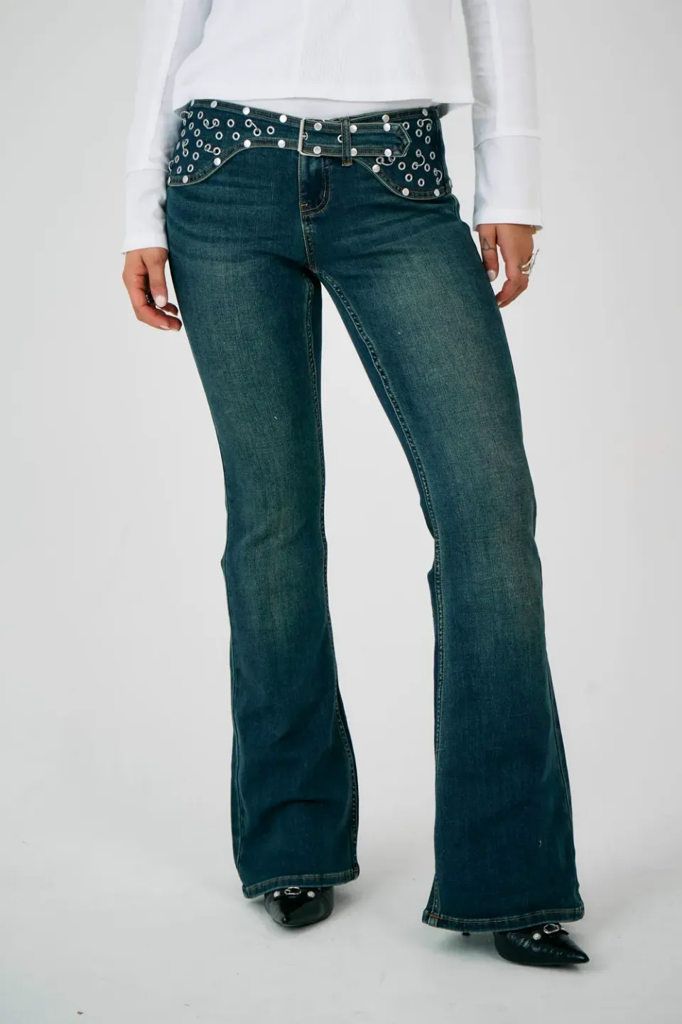 The Ragged Priest Charlotte Dirty Blue bootcut flare jeans low rise