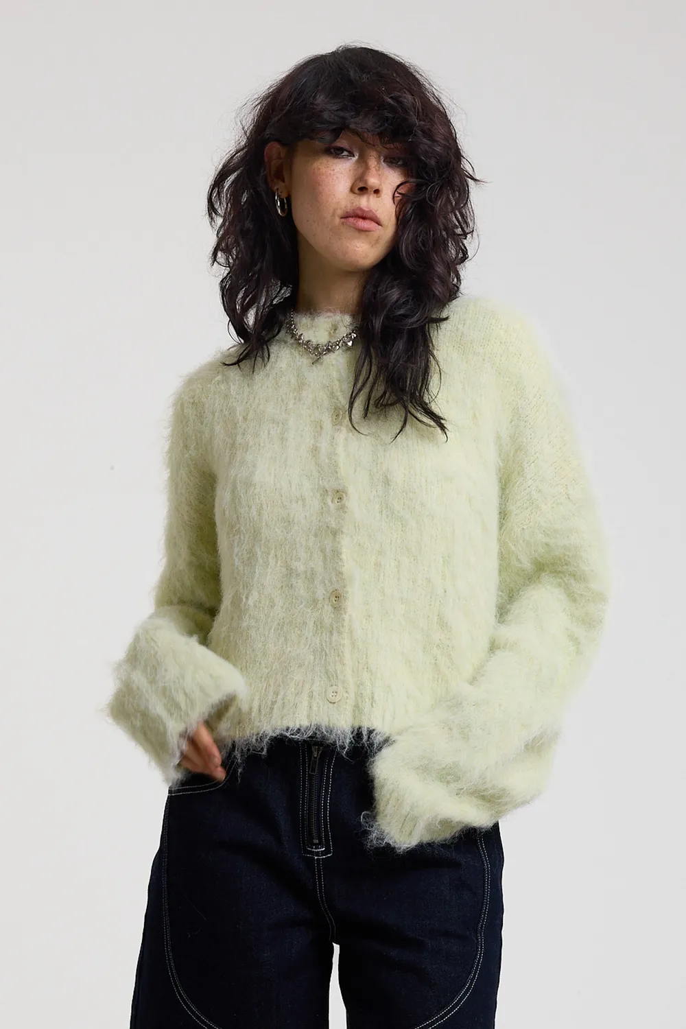 The Ragged Priest Baby Fuzzy Knit Cardigan lysegrøn