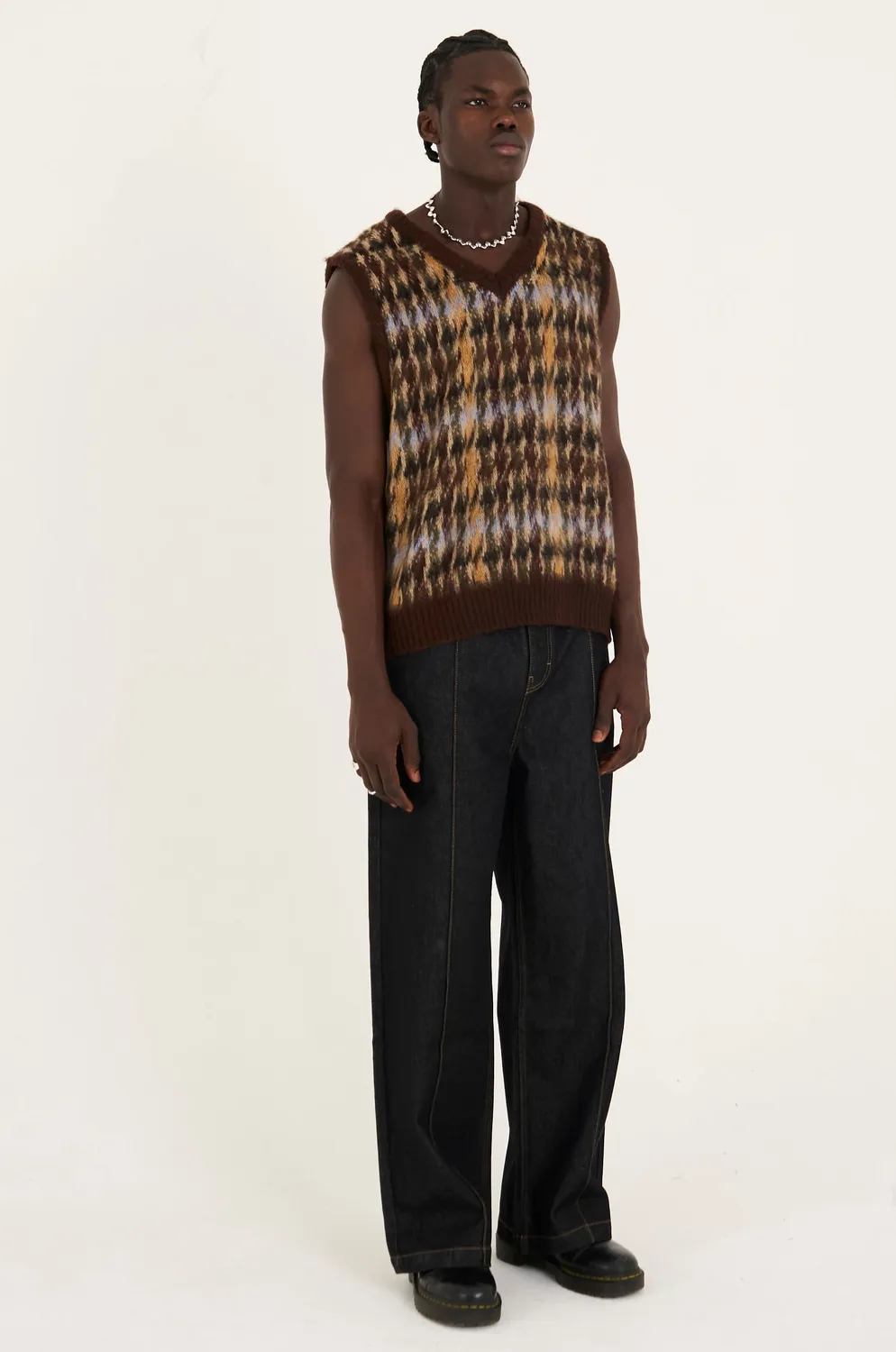 The Ragged Priest Cub Houndstooth strikvest brun oversize
