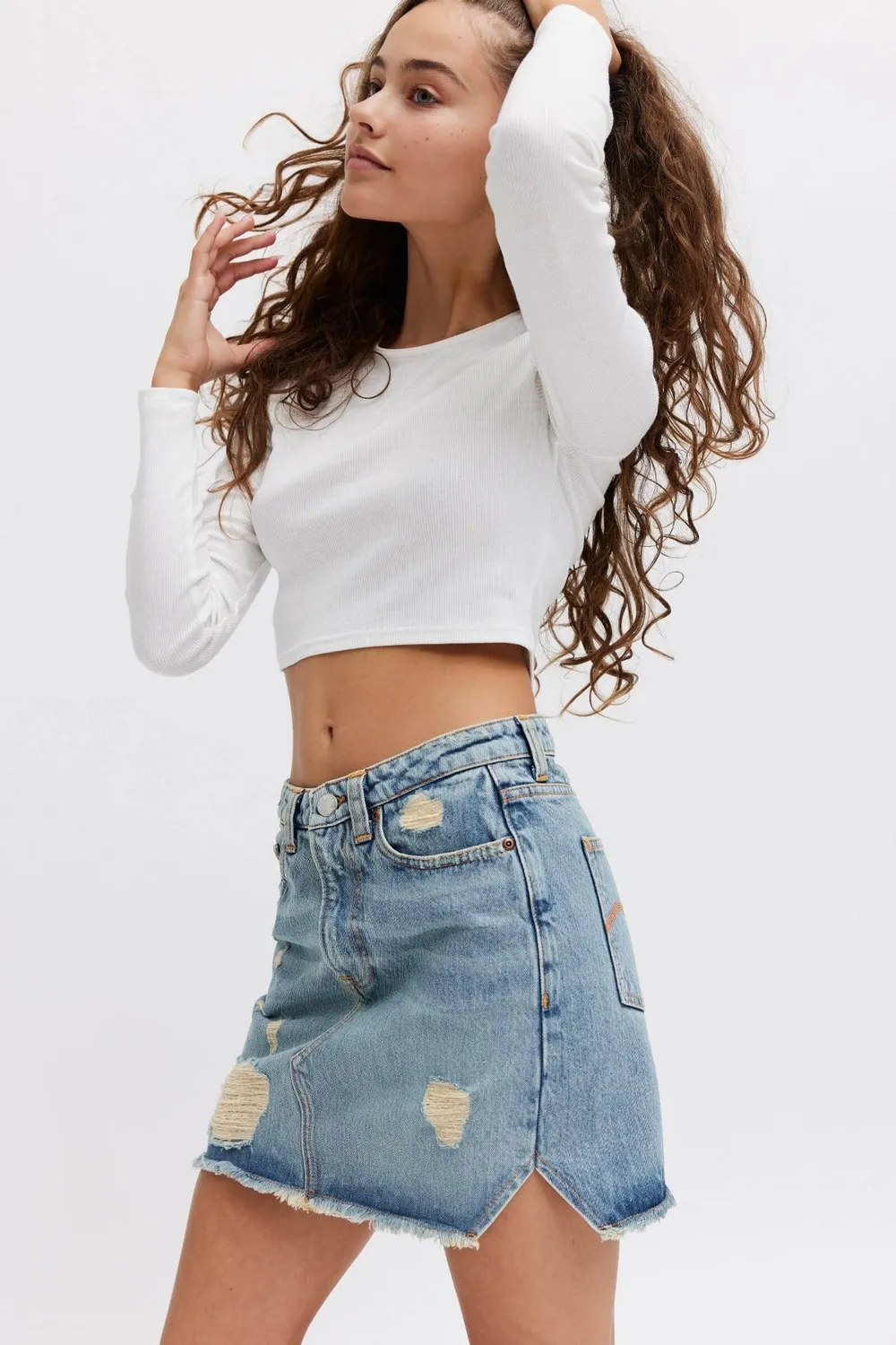 Organsk Oxygen nederdel denim lyseblå slidt